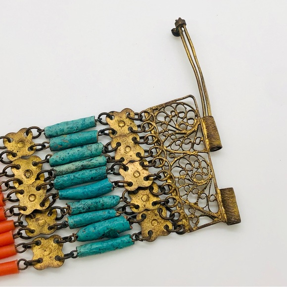 Rare Vintage Egyptian Revival Faience brass filigree bracelet - Picture 13 of 16